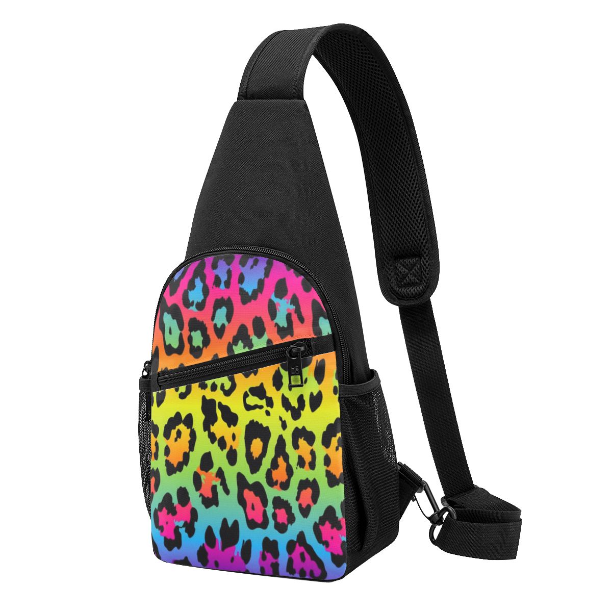Sling Backpack Shoulder - Нагрудная сумка с радужным леопардовым принтом,