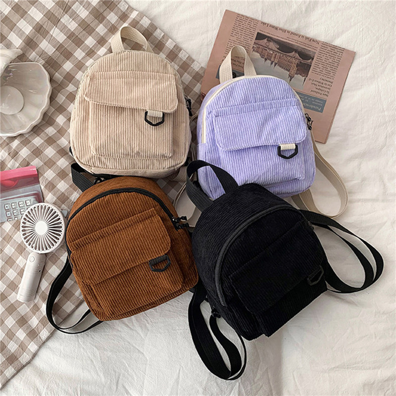 Fashion Backpack Women - Сплошной цвет мини-рюкзак вельветовые маленькие рюкзаки